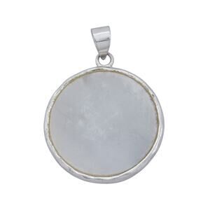 Vintage Sterling Silver 925 Mother of Pearl Disk Pendant
